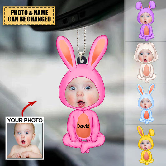 Personalized Photo Doll Kids Easter Bunny Acrylic Car Ornament