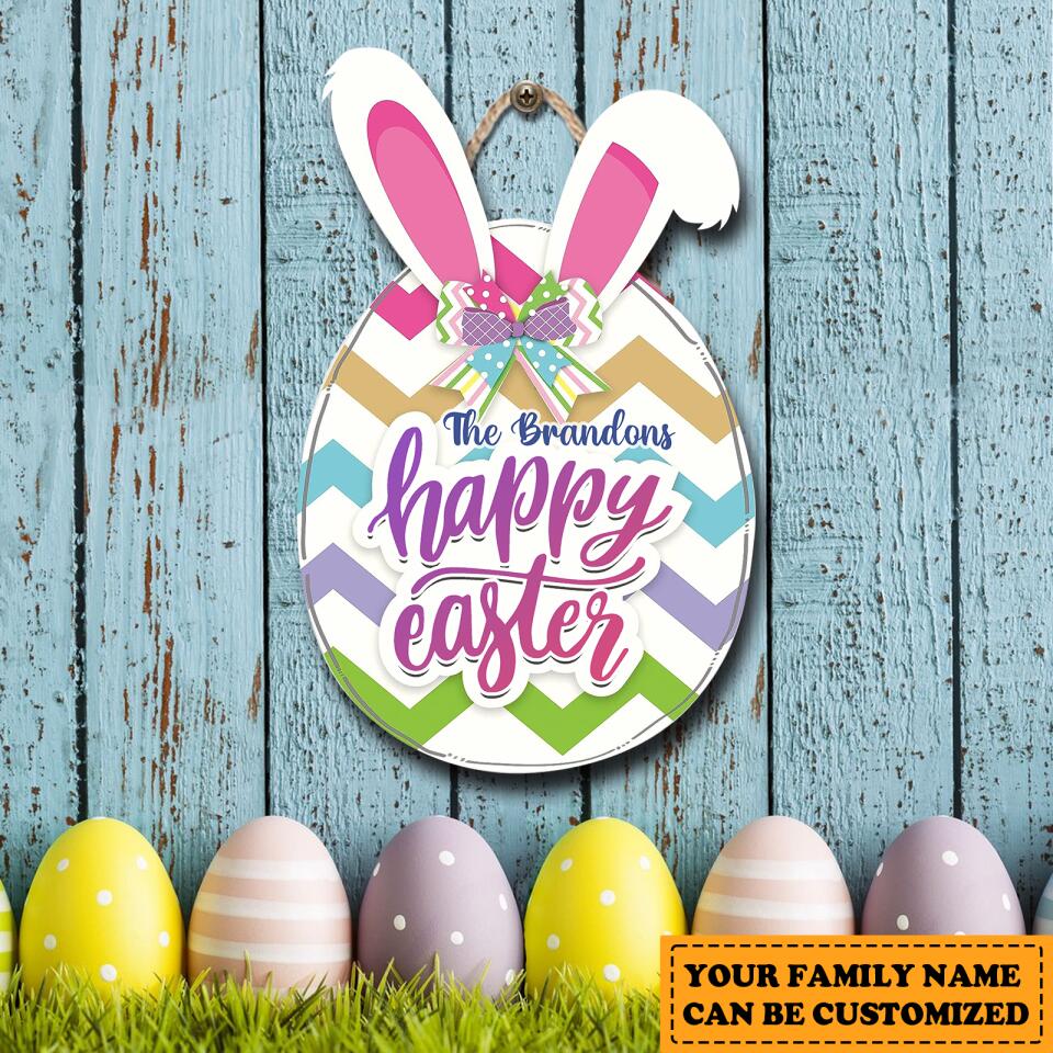 Happy Easter - Personalized Funny Egg Wooden Door Sign